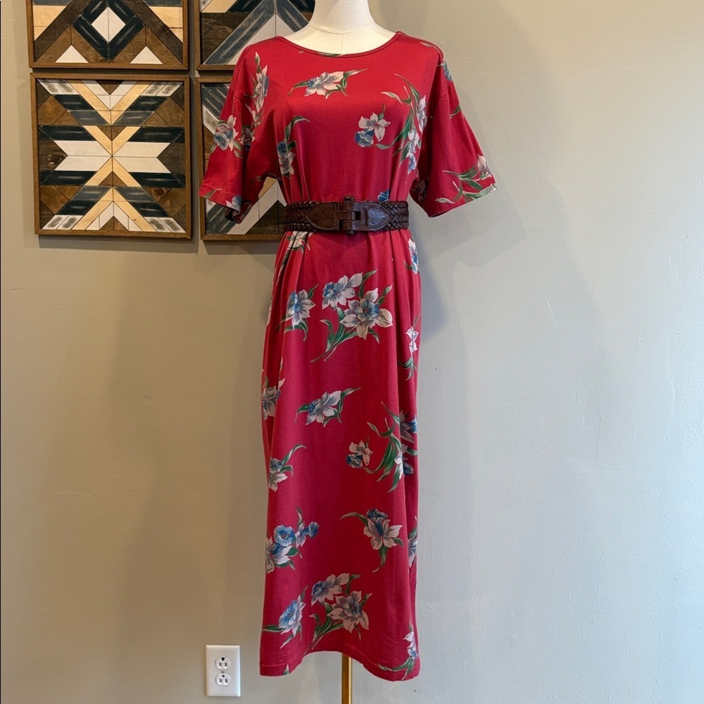 Ralph Lauren Vintage 80s Red Cotton Floral Dress Nightgown size Medium